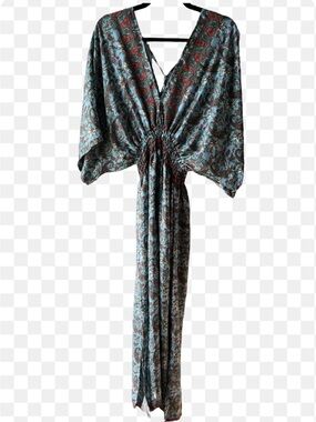 ETC 70% Silk Paisley Boho Kaftan Maxi Dress NWT One Size